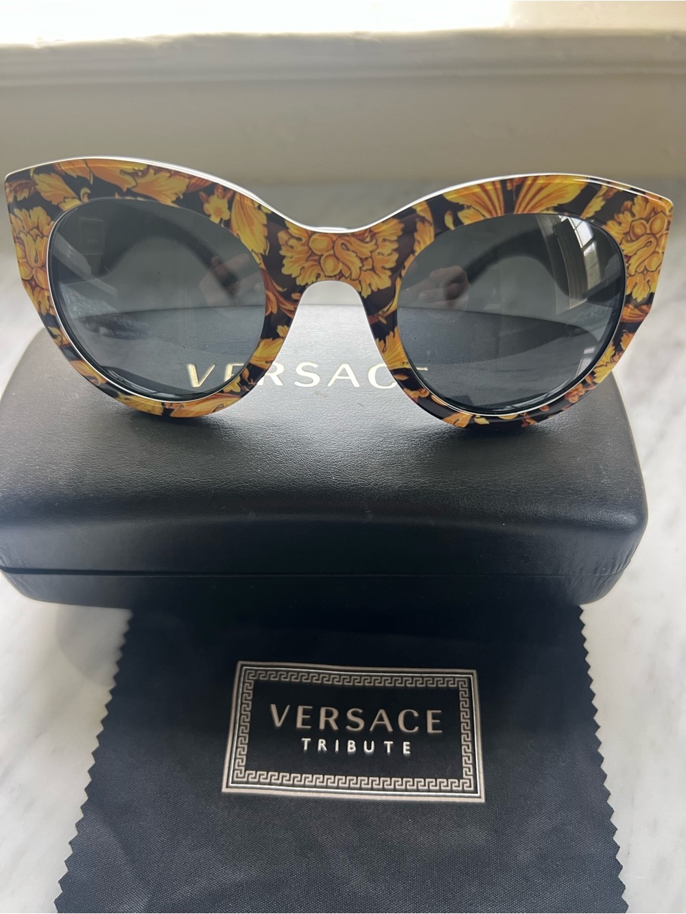 Versace Yellow & Black Floral Cat-Eye Sunglasses
